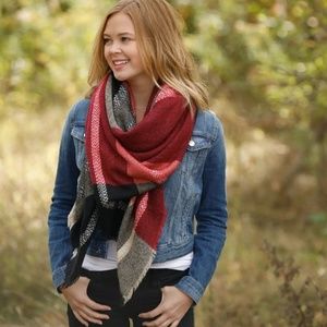 Red, Grey, Creme Blanket Scarf